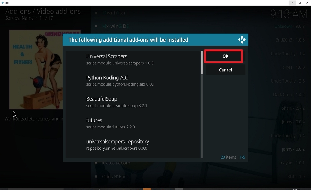 Step 24 Install Health and Fitness on kodi