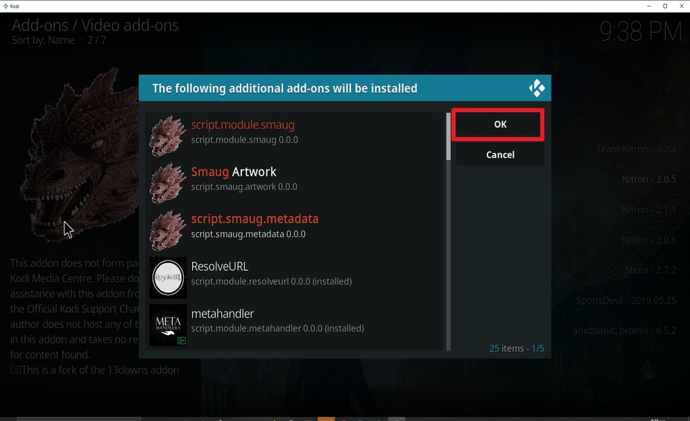 Step 24 Install Smaug on kodi