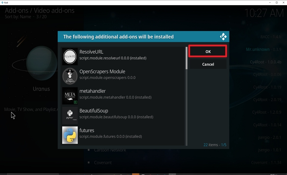 Step 24 Install Uranus on kodi