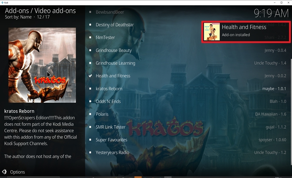 Step 25 Install Health and Fitness on kodi