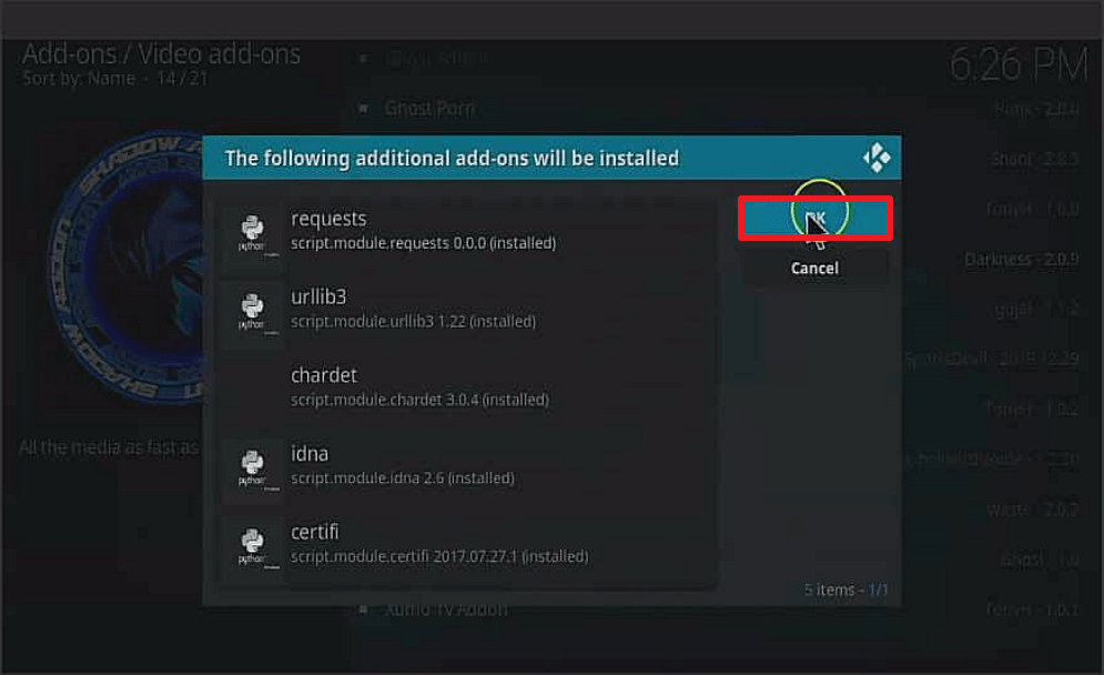 Step 24 Install Shadow kodi addon