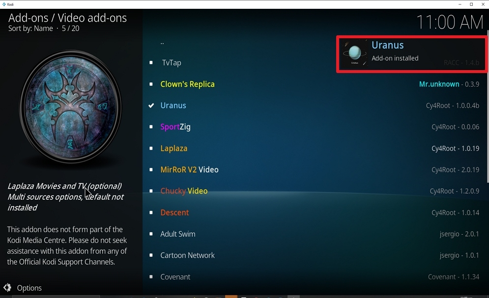 Step 25 Install Uranus on kodi