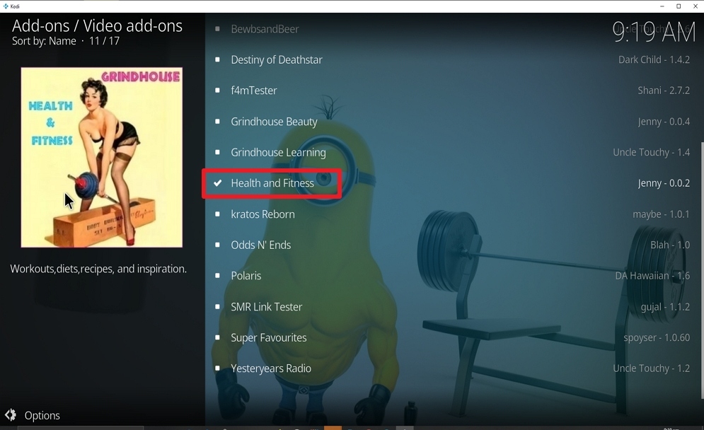 Step 26 Install Health and Fitness on kodi