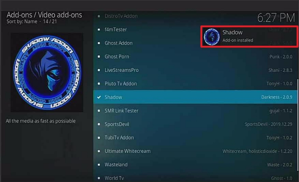 Step 25 Install Shadow kodi addon