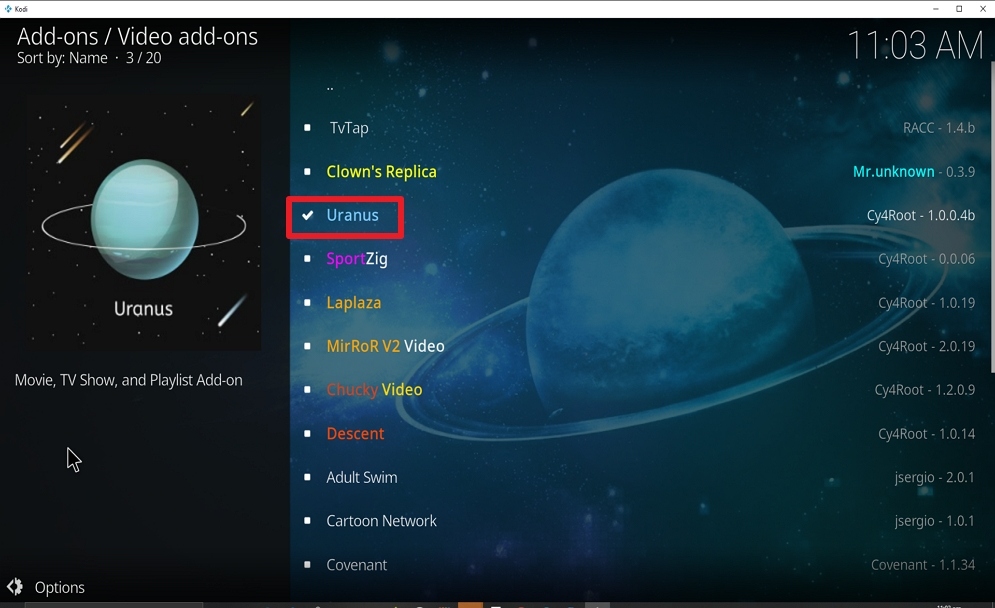 Step 26 Install Uranus on kodi