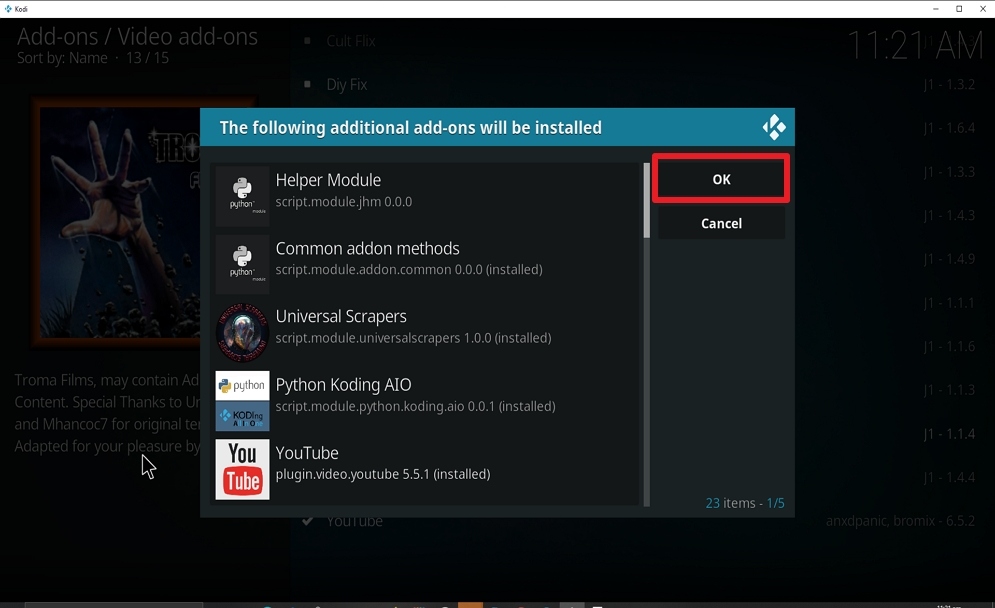 Steps 24 Install Troma Films Kodi add-on