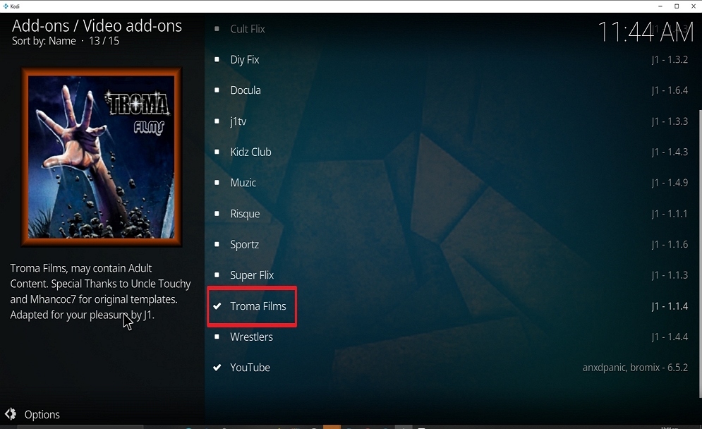 Steps 26 Install Troma Films Kodi add-on