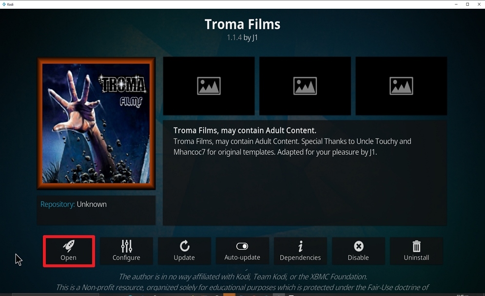 Steps 27 Install Troma Films Kodi add-on