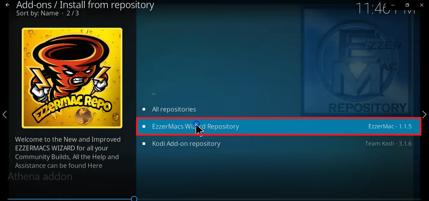 Step 21 Install Athena kodi addon