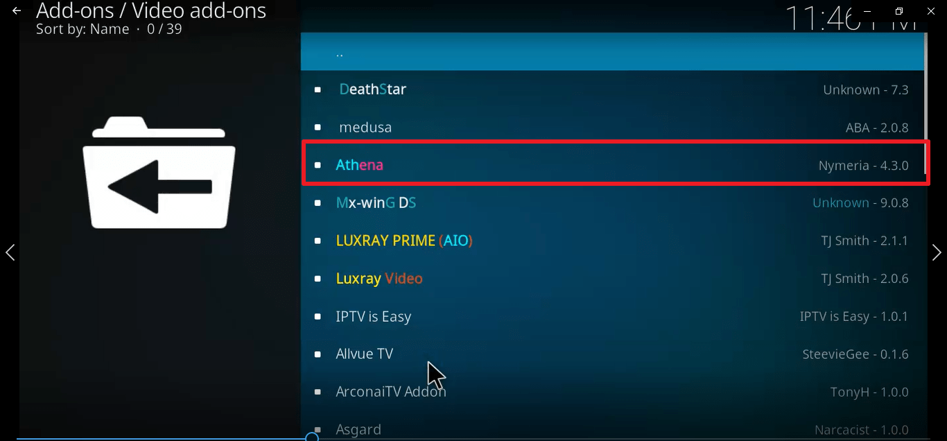 Step 23 Install Athena kodi addon