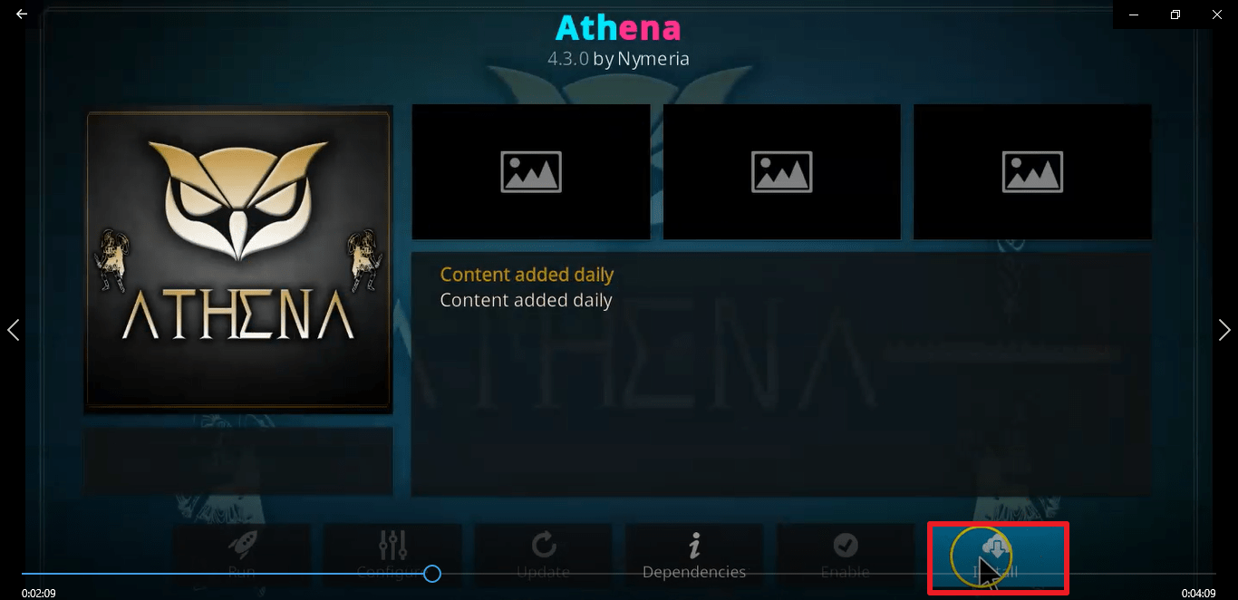 Step 24 Install Athena kodi addon