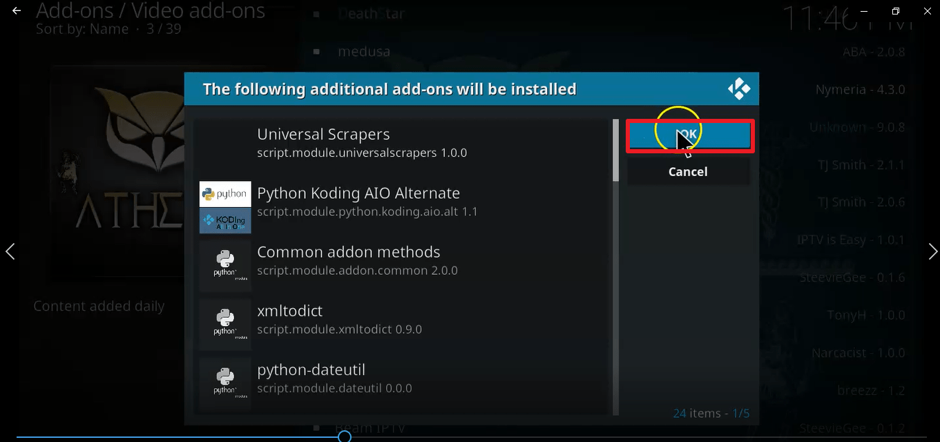 Step 25 Install Athena kodi addon