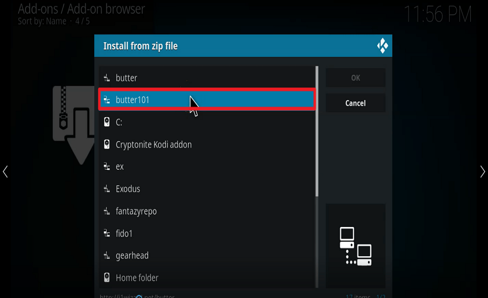 Step 17 Install Butter fingers movies kodi addon