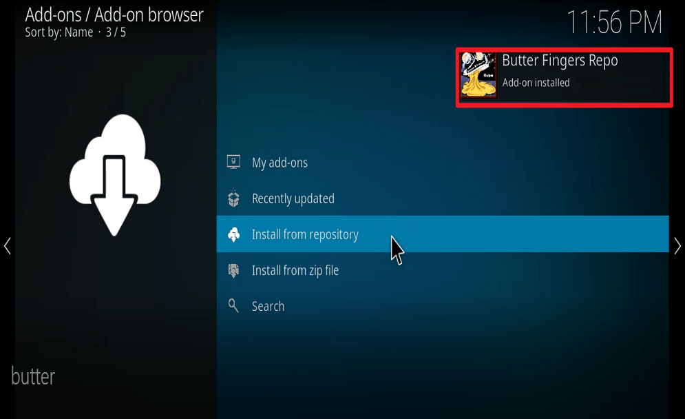 Step 19 Install Butter fingers movies kodi addon