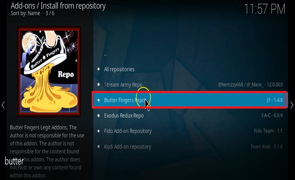 Step 21 Install Butter fingers movies kodi addon
