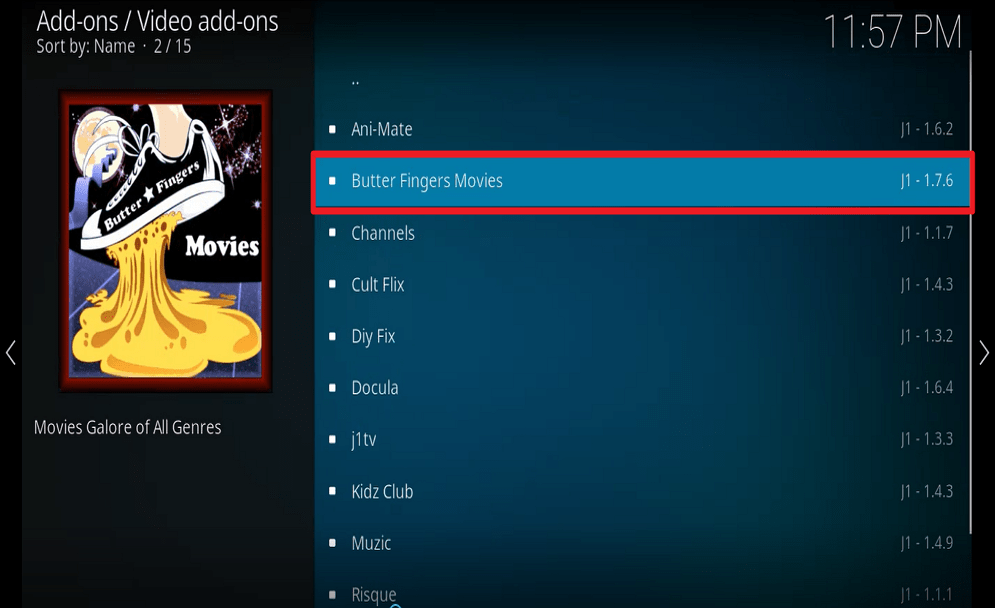 Step 23 Install Butter fingers movies kodi addon
