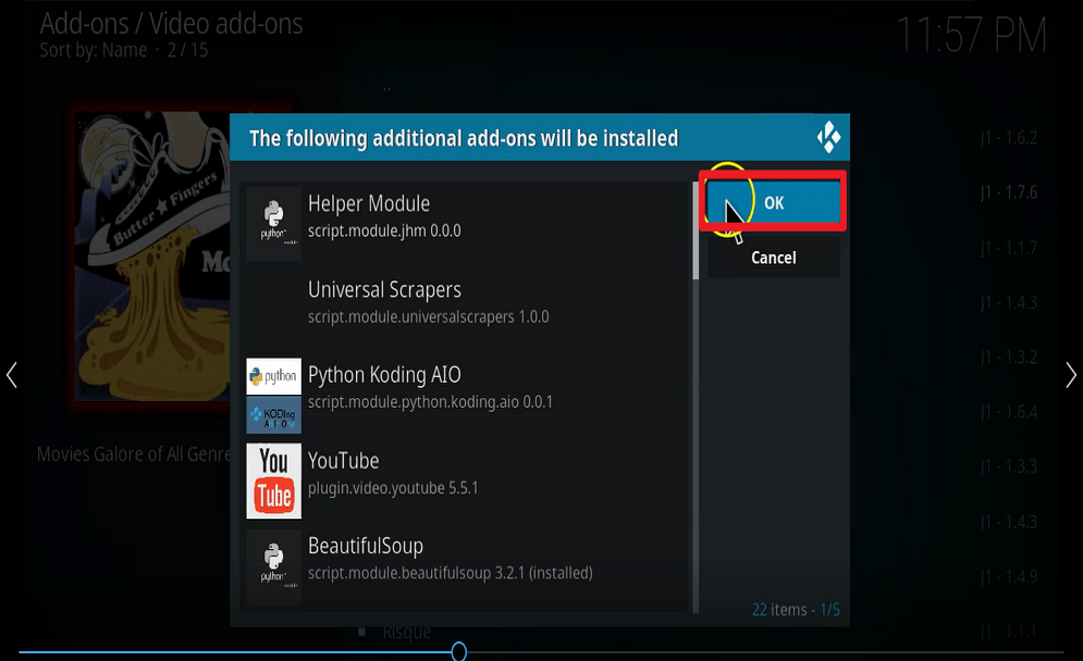 Step 25 Install Butter fingers movies kodi addon