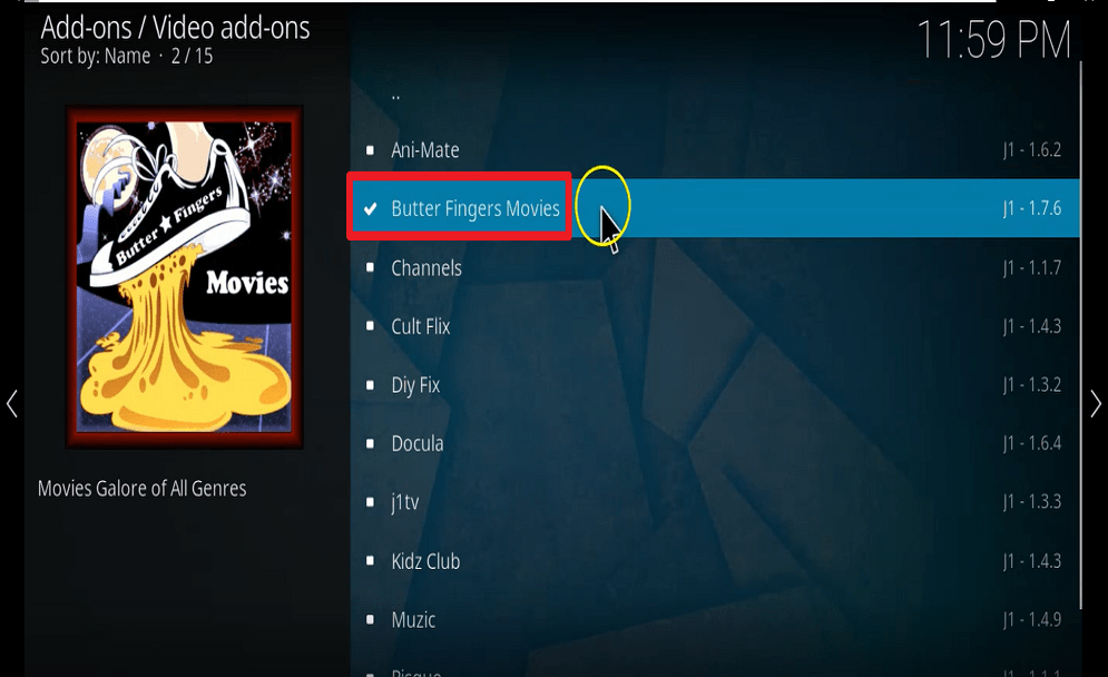 Step 27 Install Butter fingers movies kodi addon