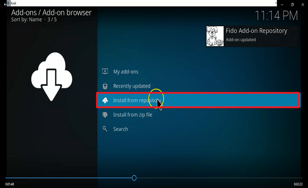 Step 20 Install fido kodi addon
