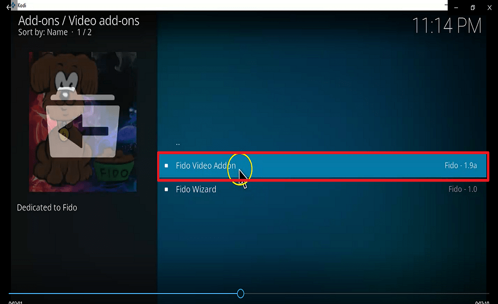 Step 23 Install fido kodi addon