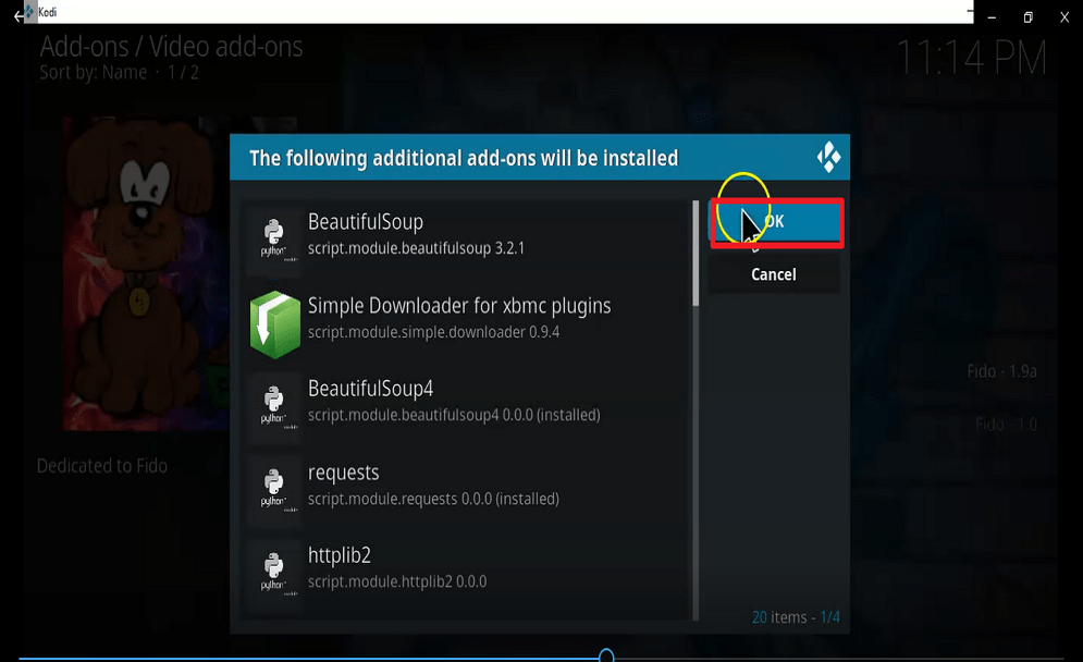 Step 25 Install fido kodi addon