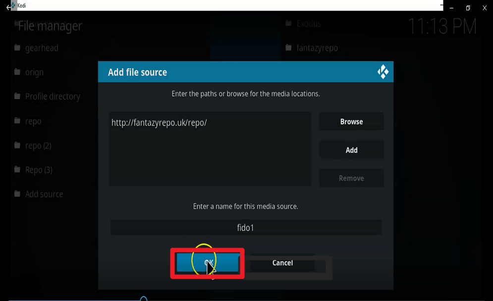 Step 13 Install fido kodi addon