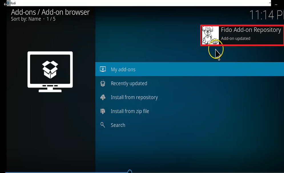 Step 19 Install fido kodi addon