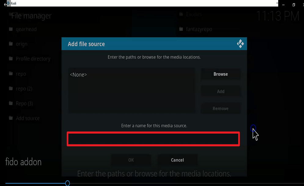 Step 11 Install Fido kodi addon