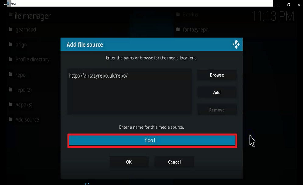 Step 12 Install fido kodi addon