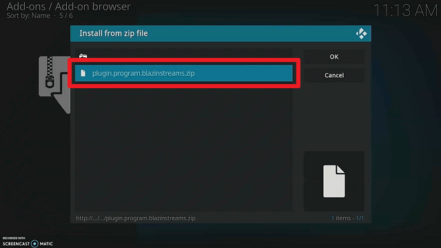 Installing the Blaze Kodi Build step 14