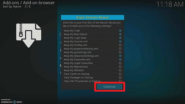 Installing the Blaze Kodi Build step 15