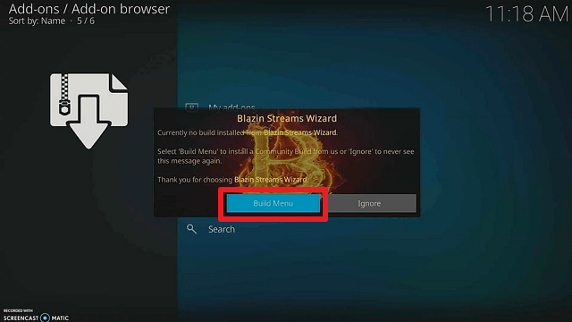 Installing the Blaze Kodi Build step 16