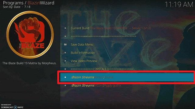 Installing the Blaze Kodi Build step 17