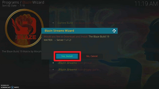 Installing the Blaze Kodi Build step 18