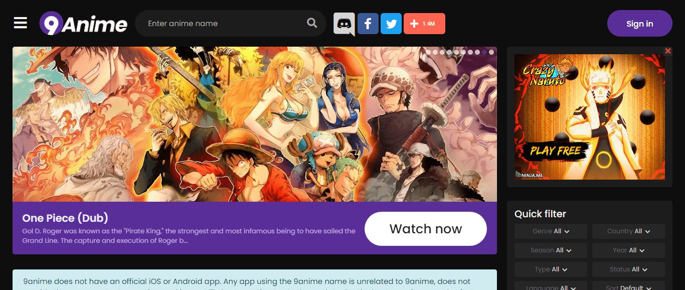 9Anime Homepage