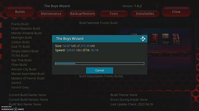 Install Franks Kodi Build step 26