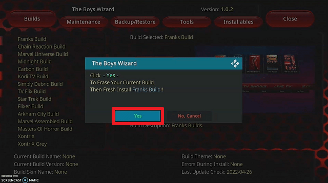 Install Franks Kodi Build step 25