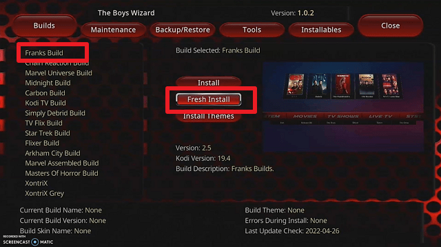Install Franks Kodi Build step 24