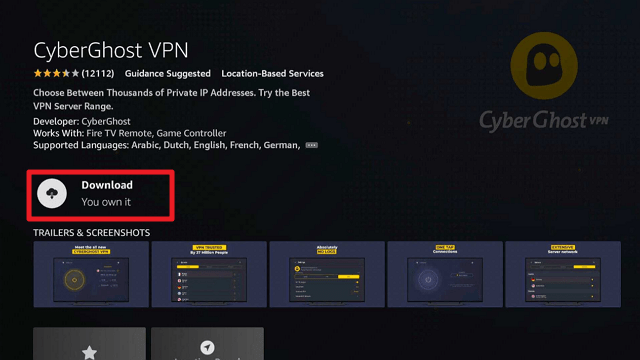 Install CyberGhost VPN On A Firestick step 4