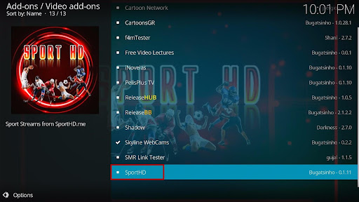 Install SportHD Addon on Kodi 18