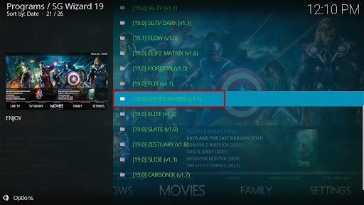 Install Zapier Matrix Kodi Build 20