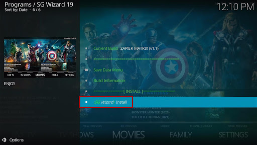 Install Zapier Matrix Kodi Build 21
