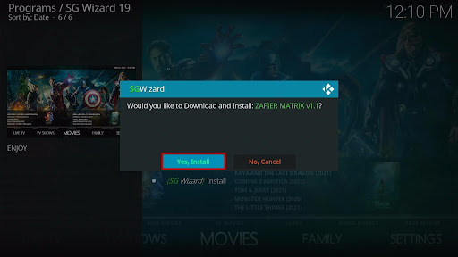 Install Zapier Matrix Kodi Build 22