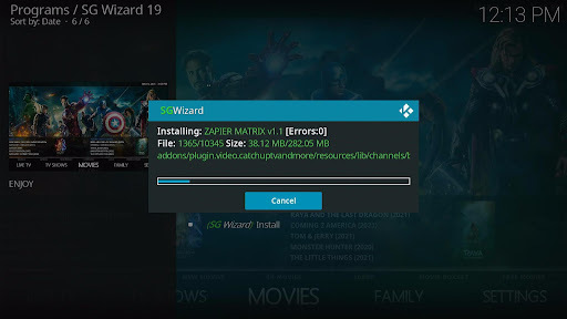 Install Zapier Matrix Kodi Build 25