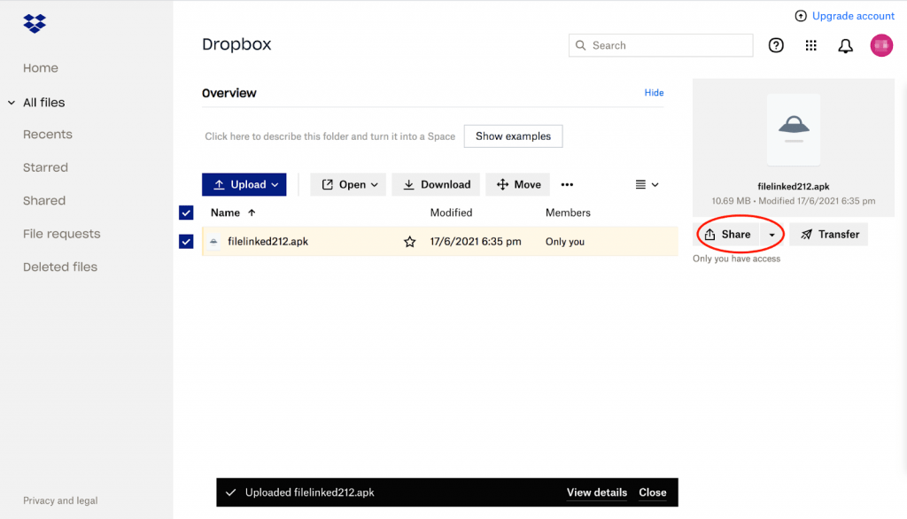 Create an Account and Upload Files on Dropbox Step 11