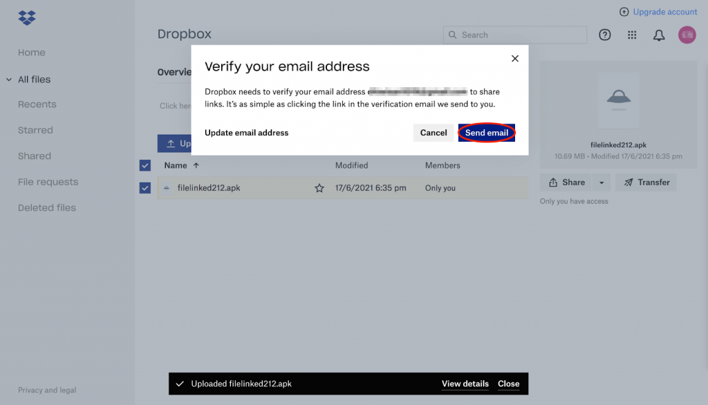 Create an Account and Upload Files on Dropbox Step 12