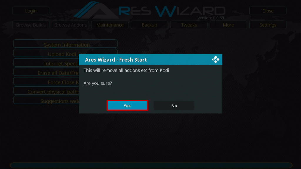 Install Ares Wizard and Reset Kodi By Default Step 17