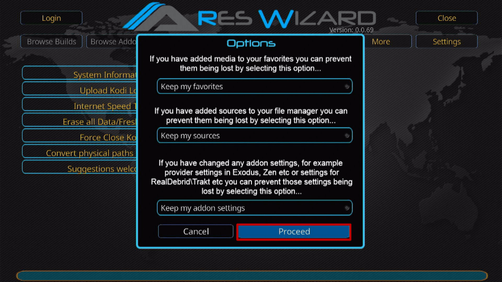 Install Ares Wizard and Reset Kodi By Default Step 18