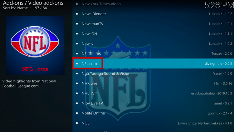 Install NFL.com Kodi Addon Step 5