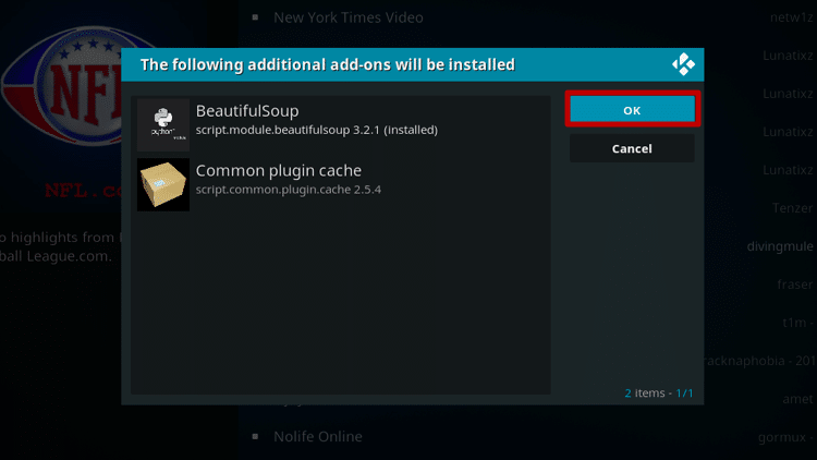 Install NFL.com Kodi Addon Step 7